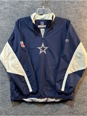 Reebok Men’s Dallas Cowboys Windbreaker Vintage NFL Sideline Pullover Navy White